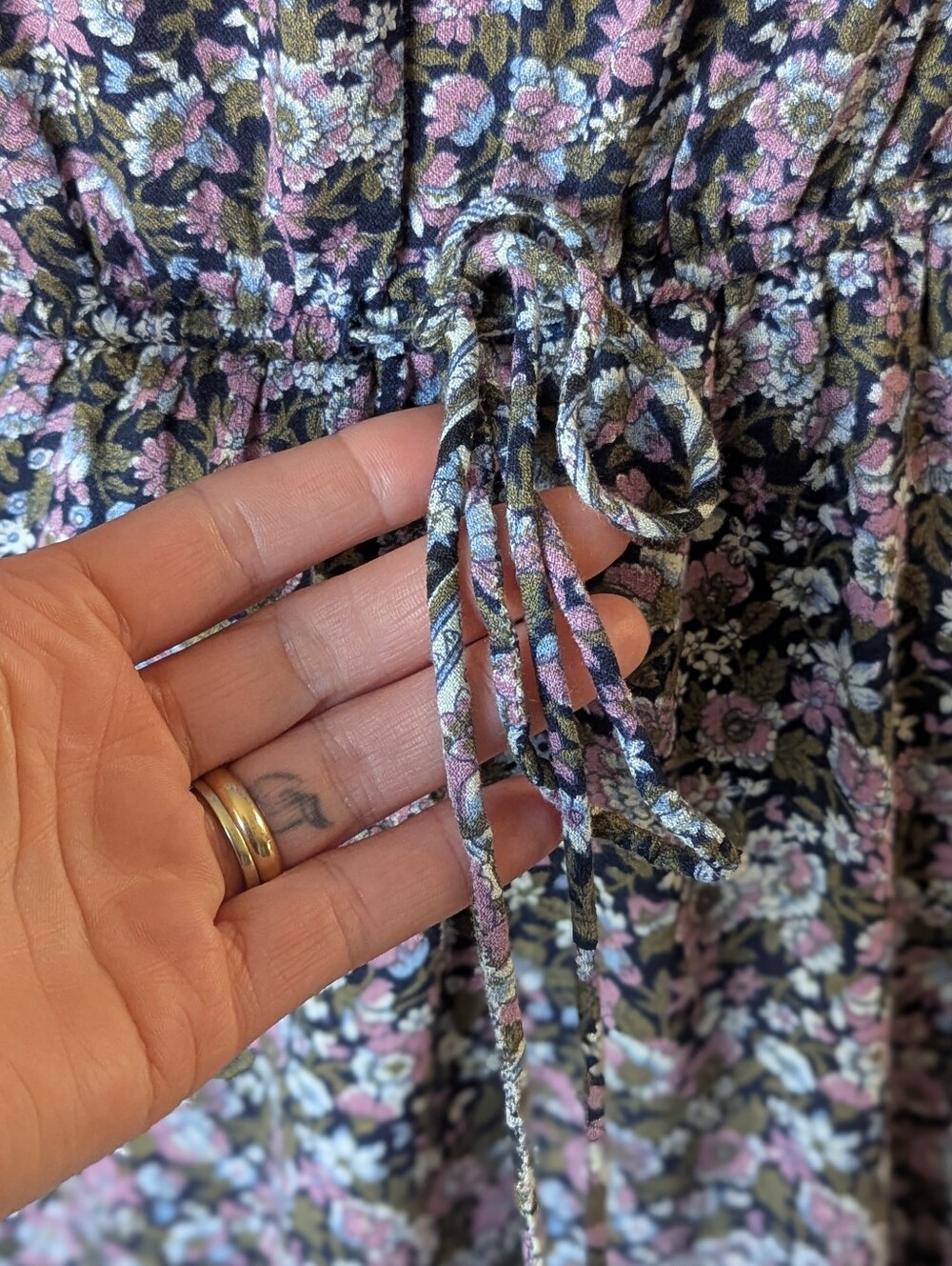๐๐ธLB Prairie Floral Boho Long-Sleeve Midi Dress Lavender Navy Made Festival - Picture 6 of 14
